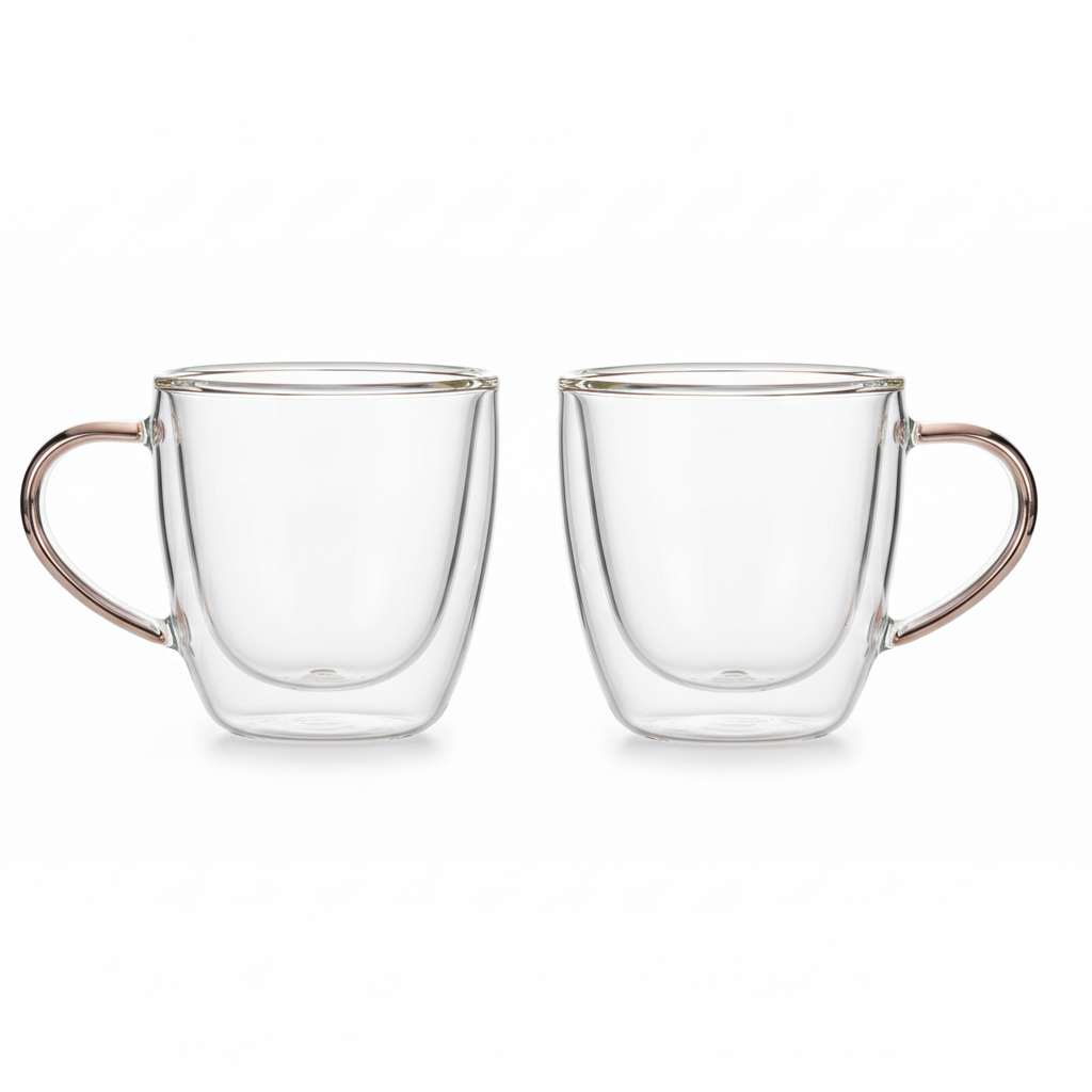 Miconiq™ Double-Wall Glass Coffee Cups — Minimalist Insulated Mug Set