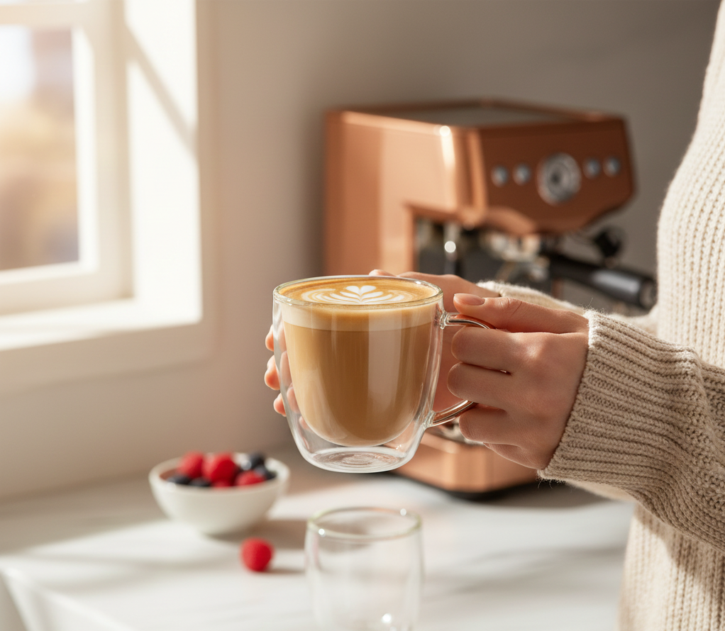 Miconiq™ Double-Wall Glass Coffee Cups — Minimalist Insulated Mug Set