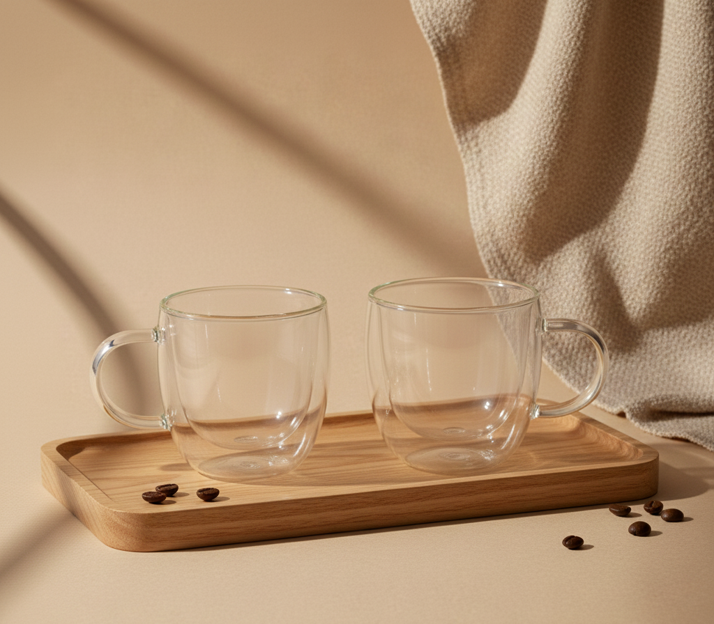 Miconiq™ Double-Wall Glass Coffee Cups — Minimalist Insulated Mug Set